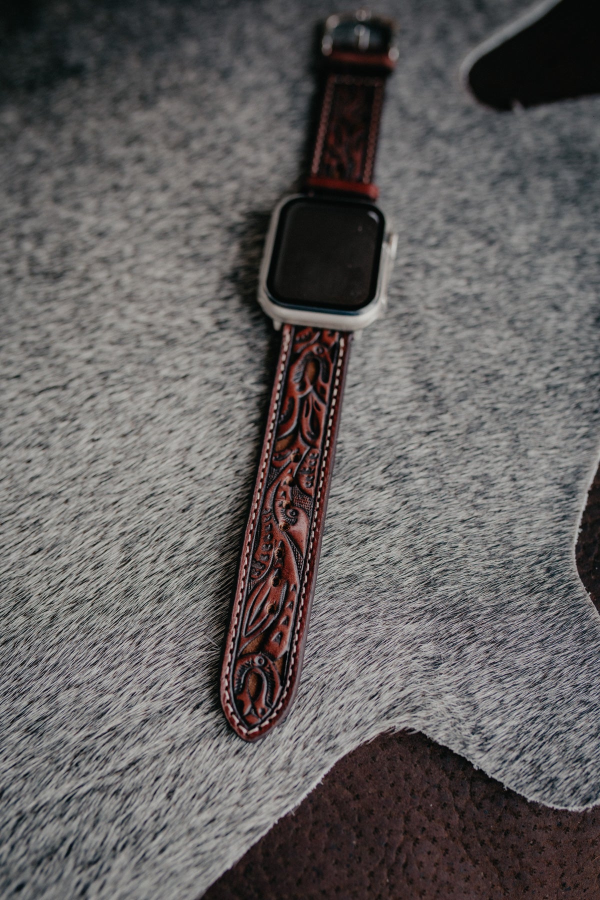 Tooled Leather Watch Band with Suede Inlay (2 Sizes)