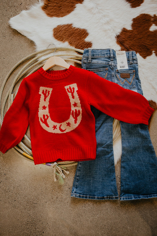 'Calypso' Girls Red Horseshoe Sweater (XS-XL)