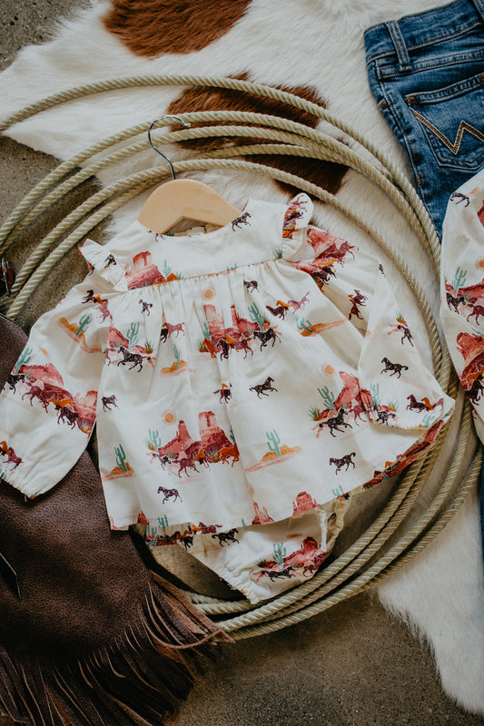 'Halle' Desert Printed Dress with Diaper Cover (0/3 - 4T)