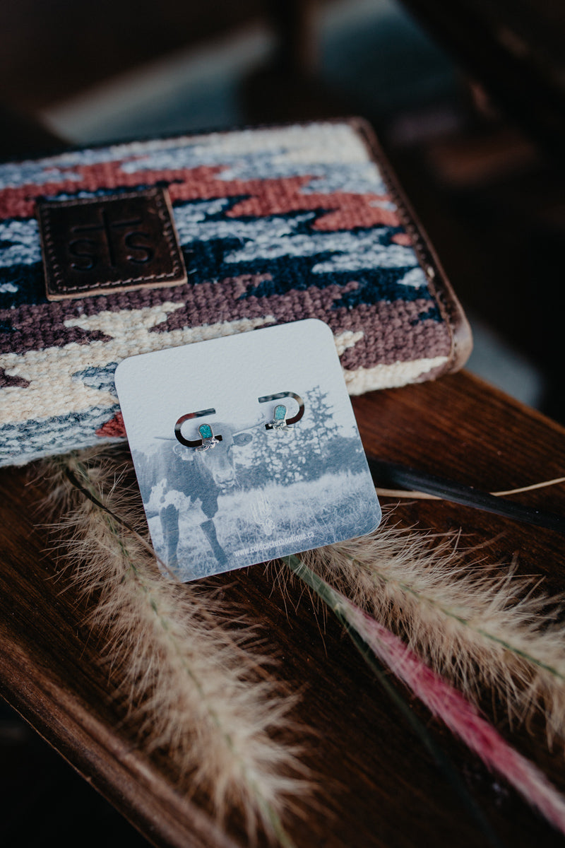 Mini Turquoise & Sterling Cowboy Boot Stud Earrings