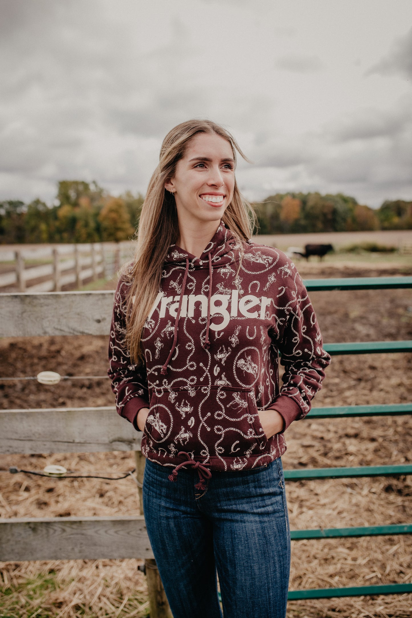 'Mabel' Wrangler Women's Bronc & Rope Printed Plum Hoodie (XS-XXL)