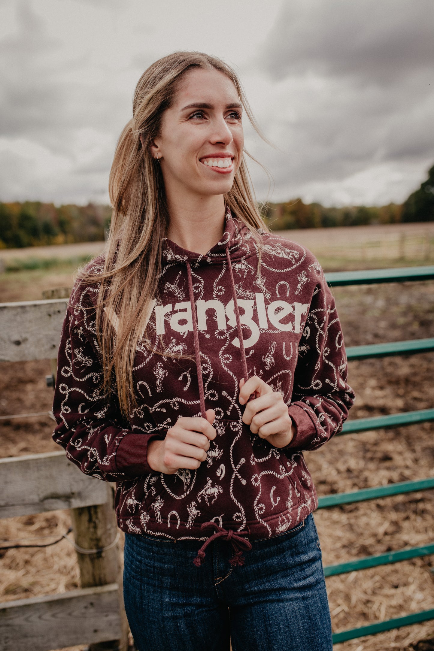 'Mabel' Wrangler Women's Bronc & Rope Printed Plum Hoodie (XS-XXL)