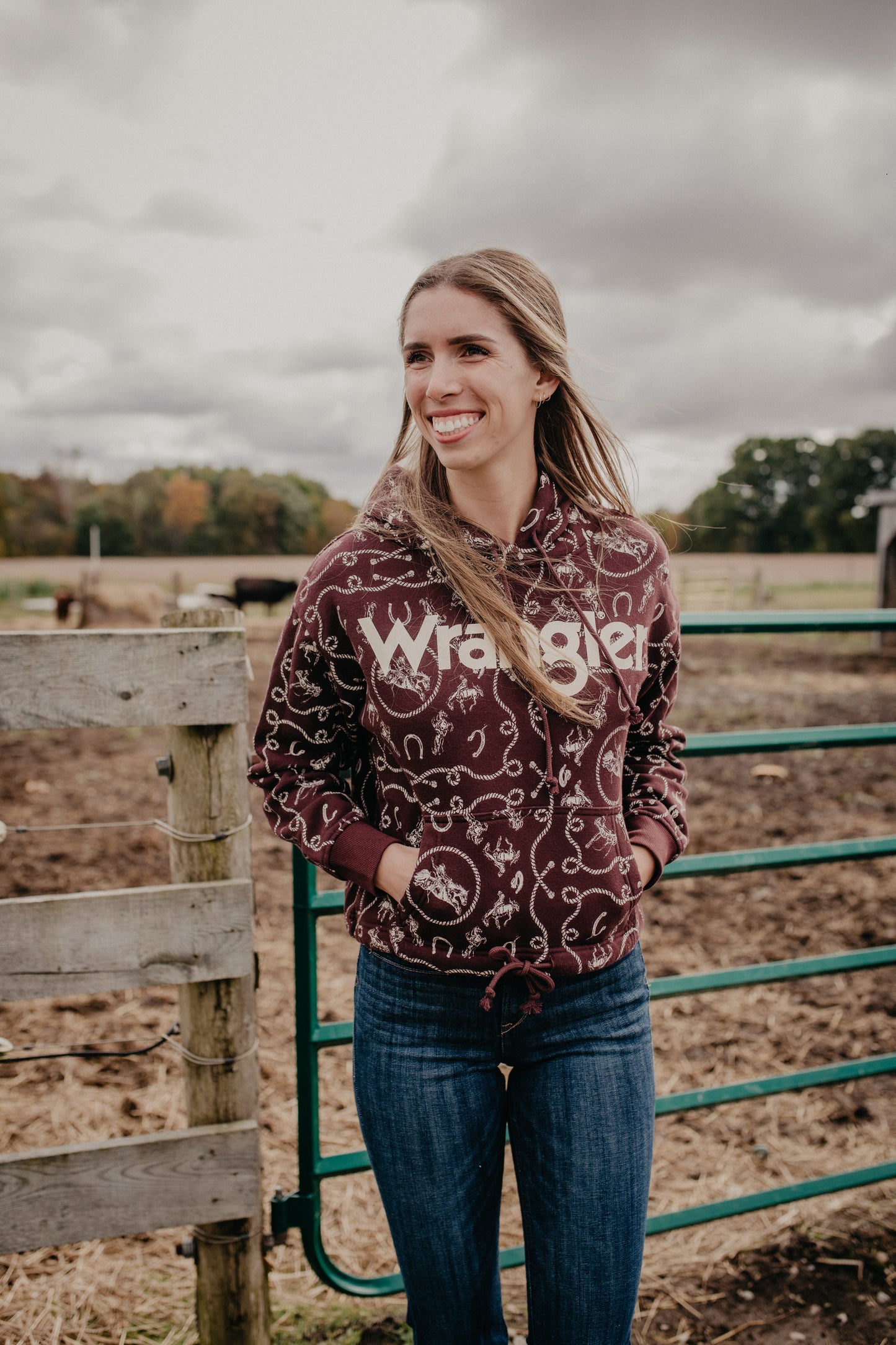 'Mabel' Wrangler Women's Bronc & Rope Printed Plum Hoodie (XS-XXL)