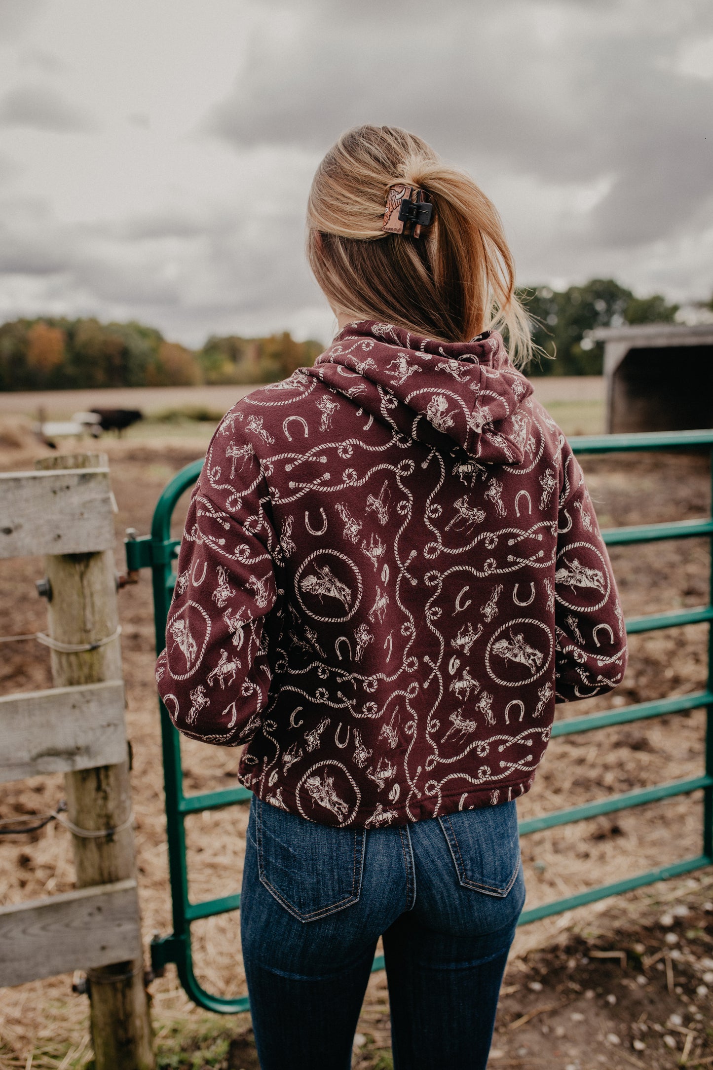 'Mabel' Wrangler Women's Bronc & Rope Printed Plum Hoodie (XS-XXL)