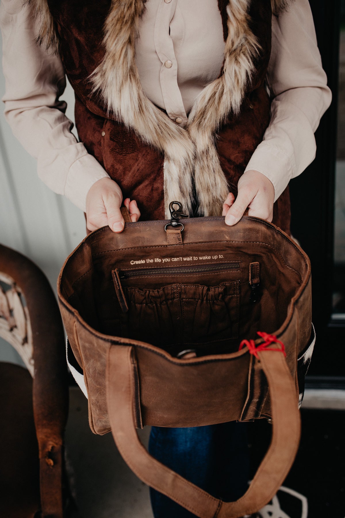 'Trinity' Cowhide Leather Tote Bag by STS Ranchwear