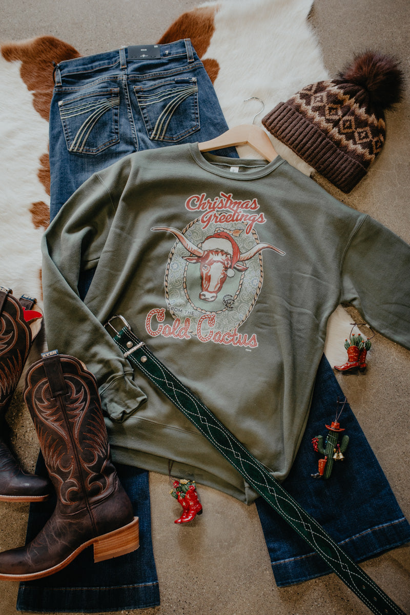 'Christmas Greetings from Cold Cactus' Green Sweater by XOXO Art & Co (S-XXL)