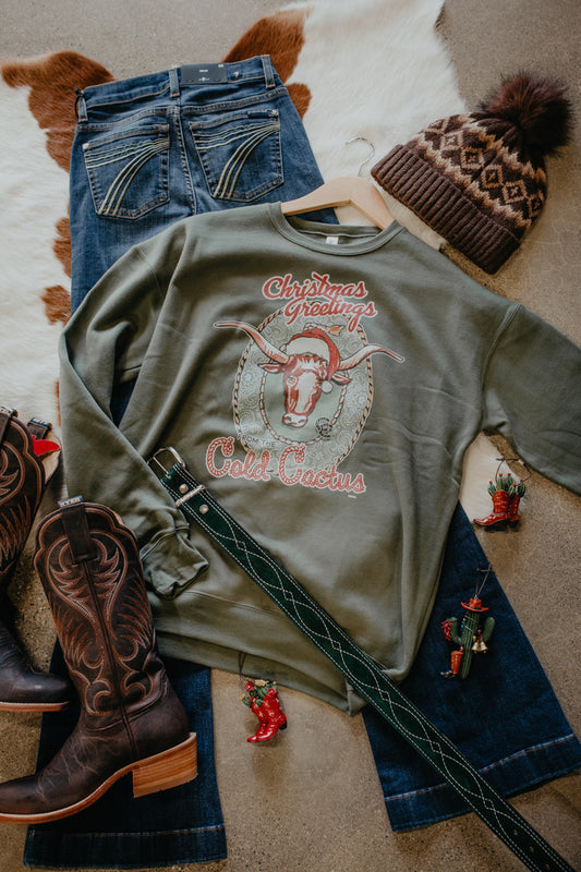 'Christmas Greetings from Cold Cactus' Green Sweater by XOXO Art & Co (S-XXL)