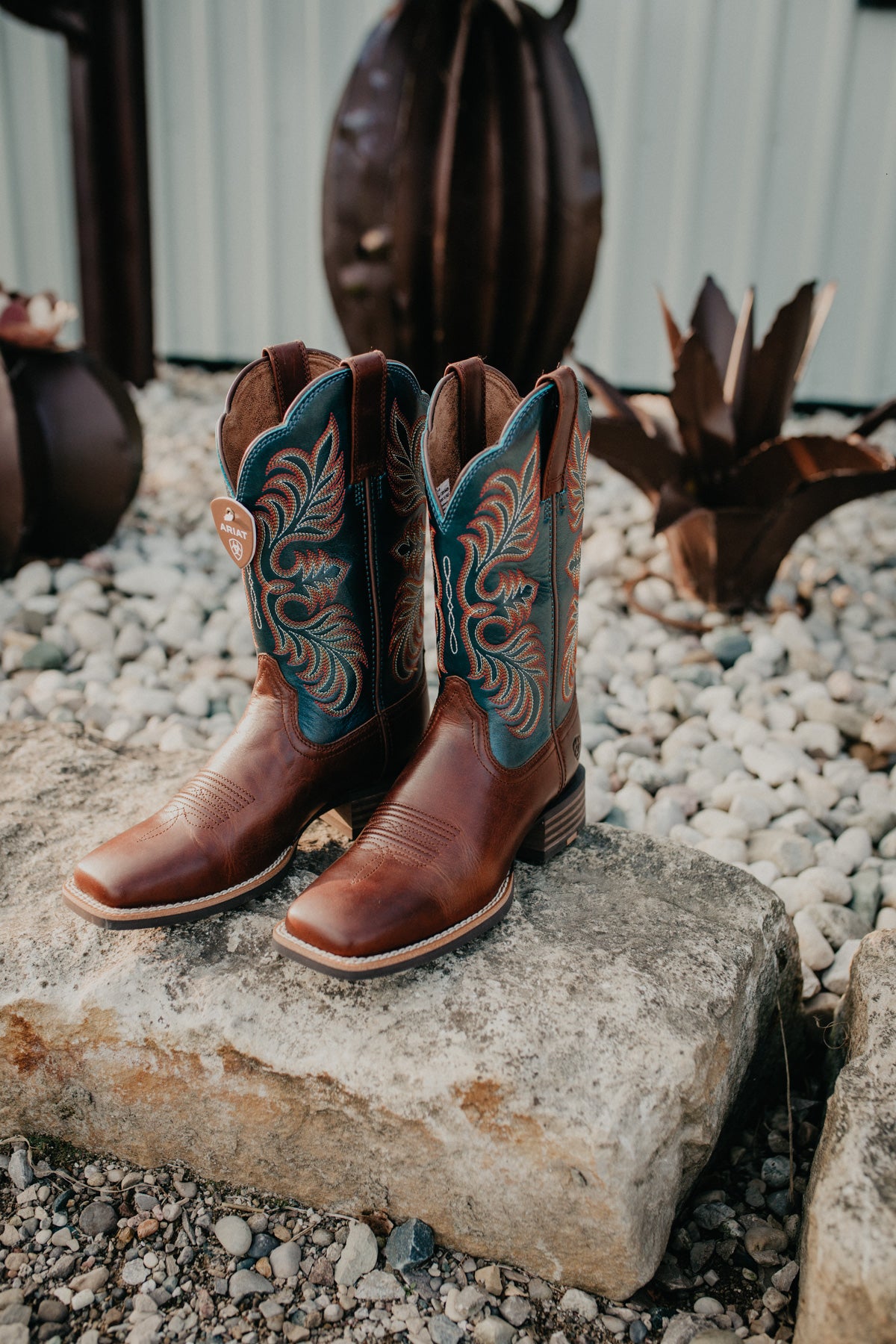 'Gillian' Ariat Square Toe Western Boot in Vintage Caramel/ Endless Sea (Sizes 6-11 B Width)