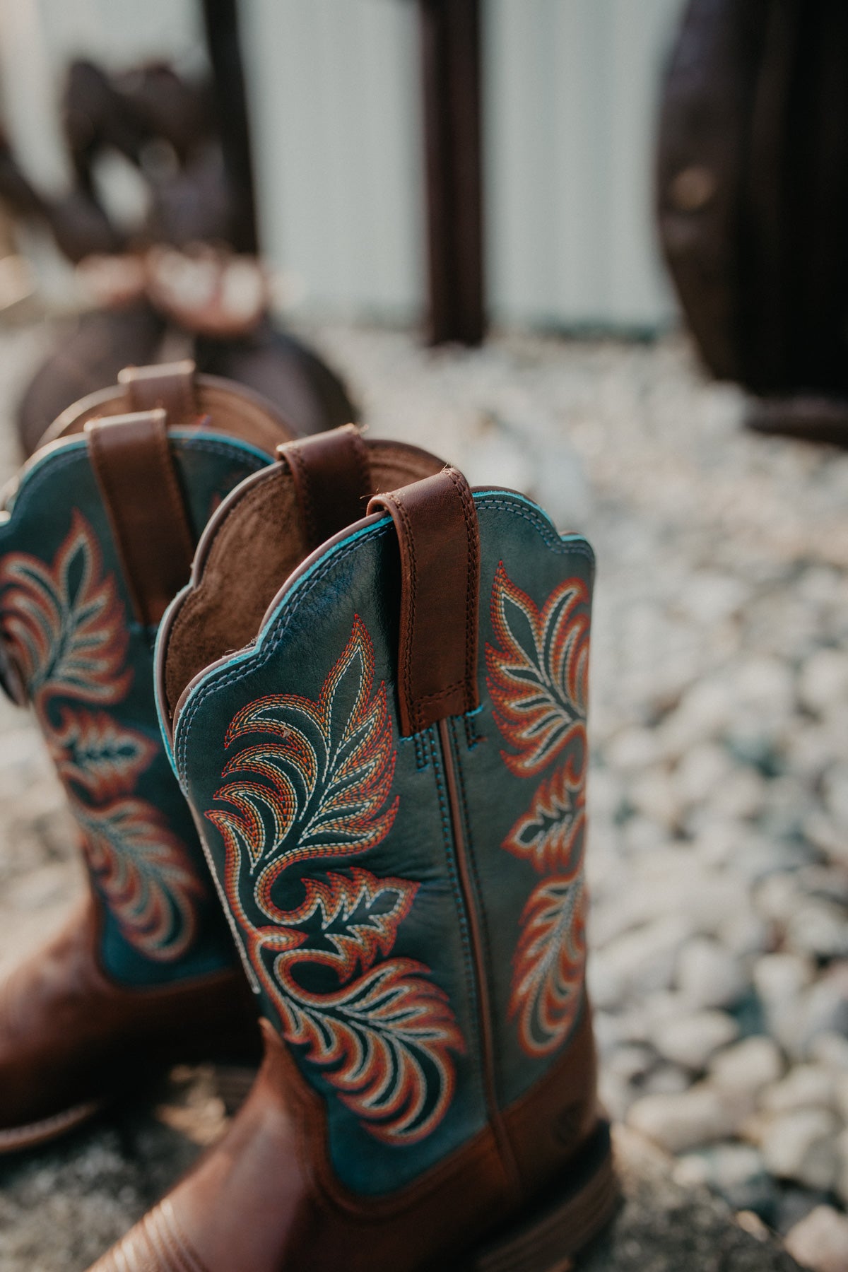 'Gillian' Ariat Square Toe Western Boot in Vintage Caramel/ Endless Sea (Sizes 6-11 B Width)