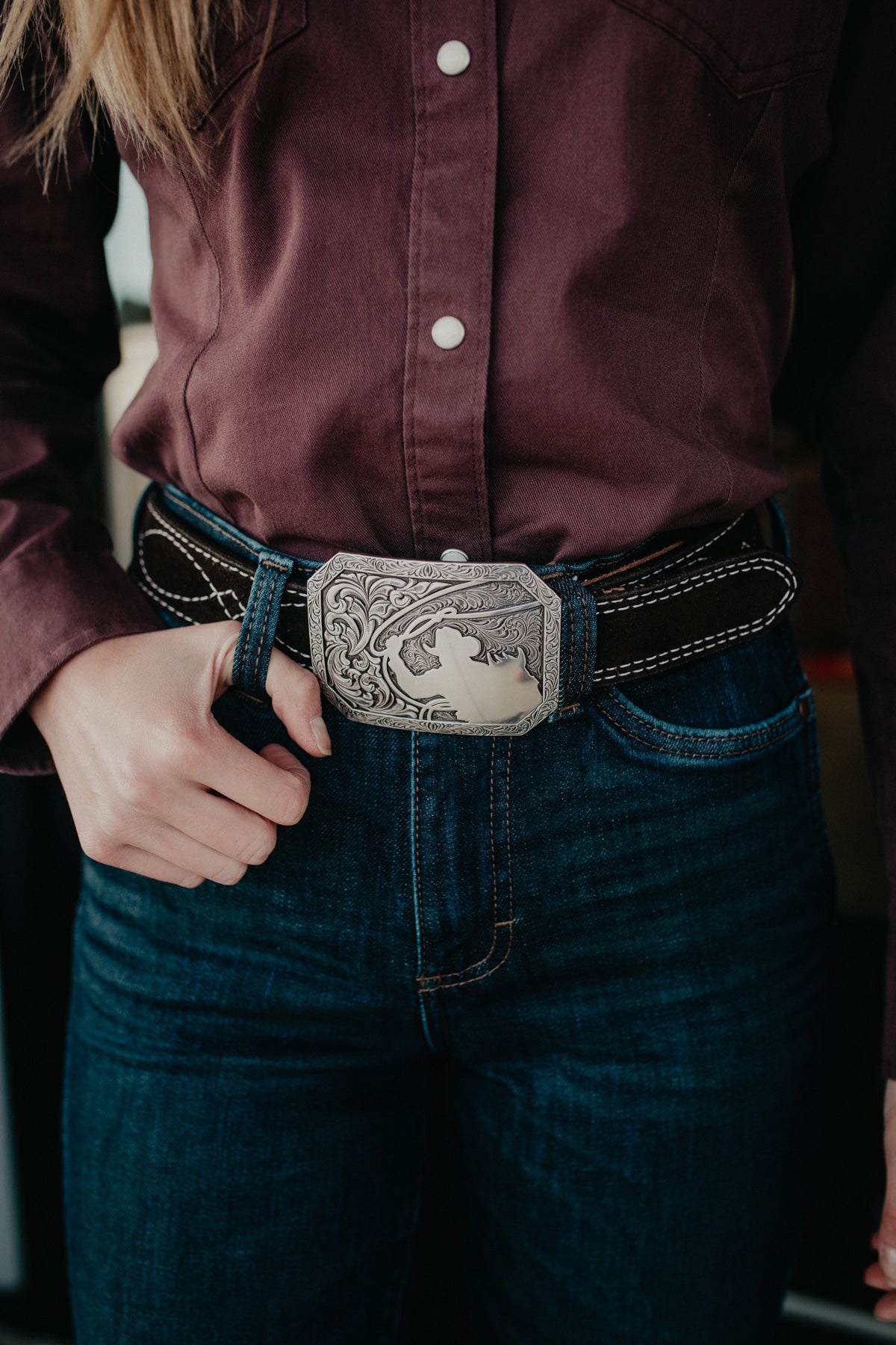 Rectangular Nocona Roping Cowboy Buckle