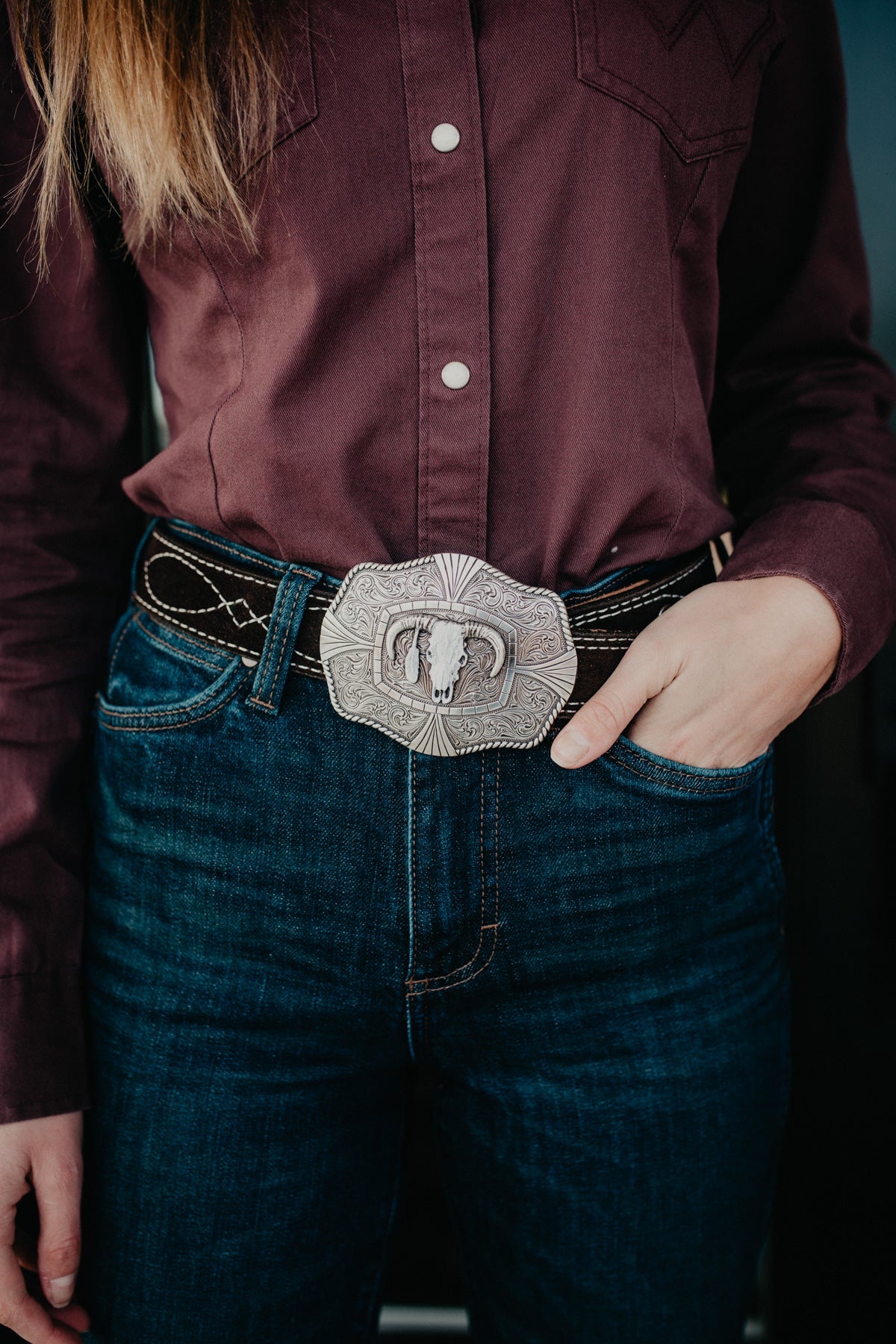 Nocona Painted Skull Belt Buckle