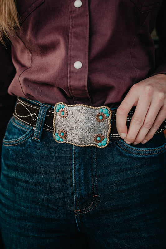 Blazin' Roxx Faux Turquoise Accented and Floral Buckle