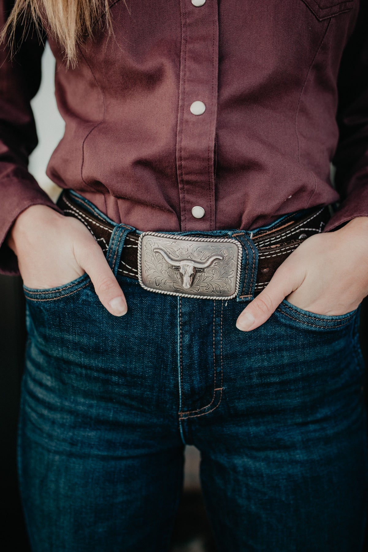 Rectangular Nocona Longhorn Buckle with Rope Border