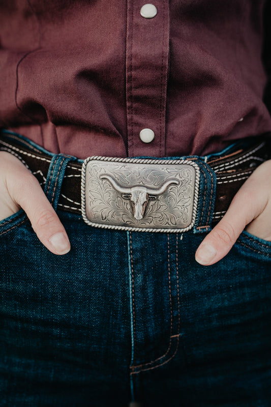 Rectangular Nocona Longhorn Buckle with Rope Border