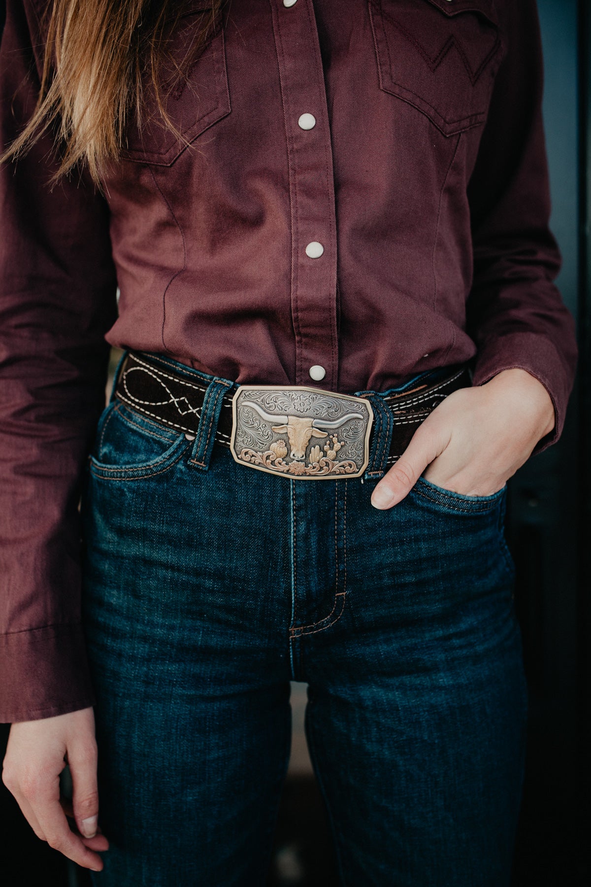 Nocona Rectangular Longhorn & Cactus Buckle