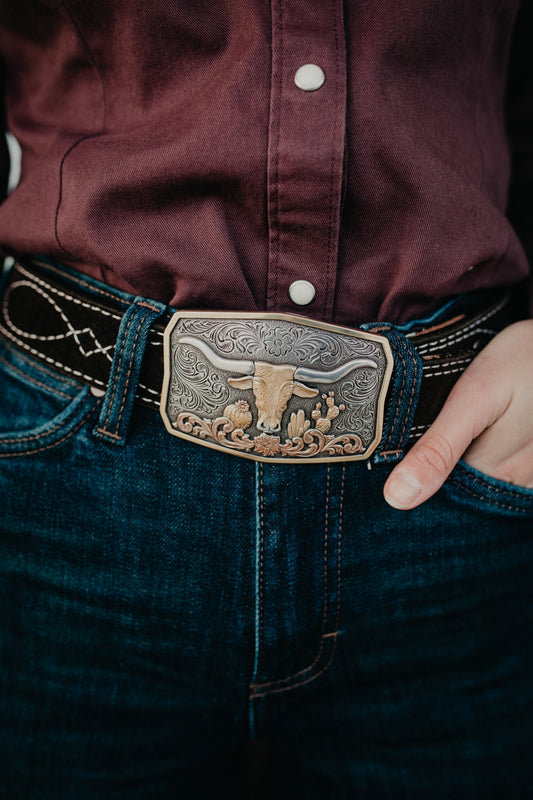 Nocona Rectangular Longhorn & Cactus Buckle