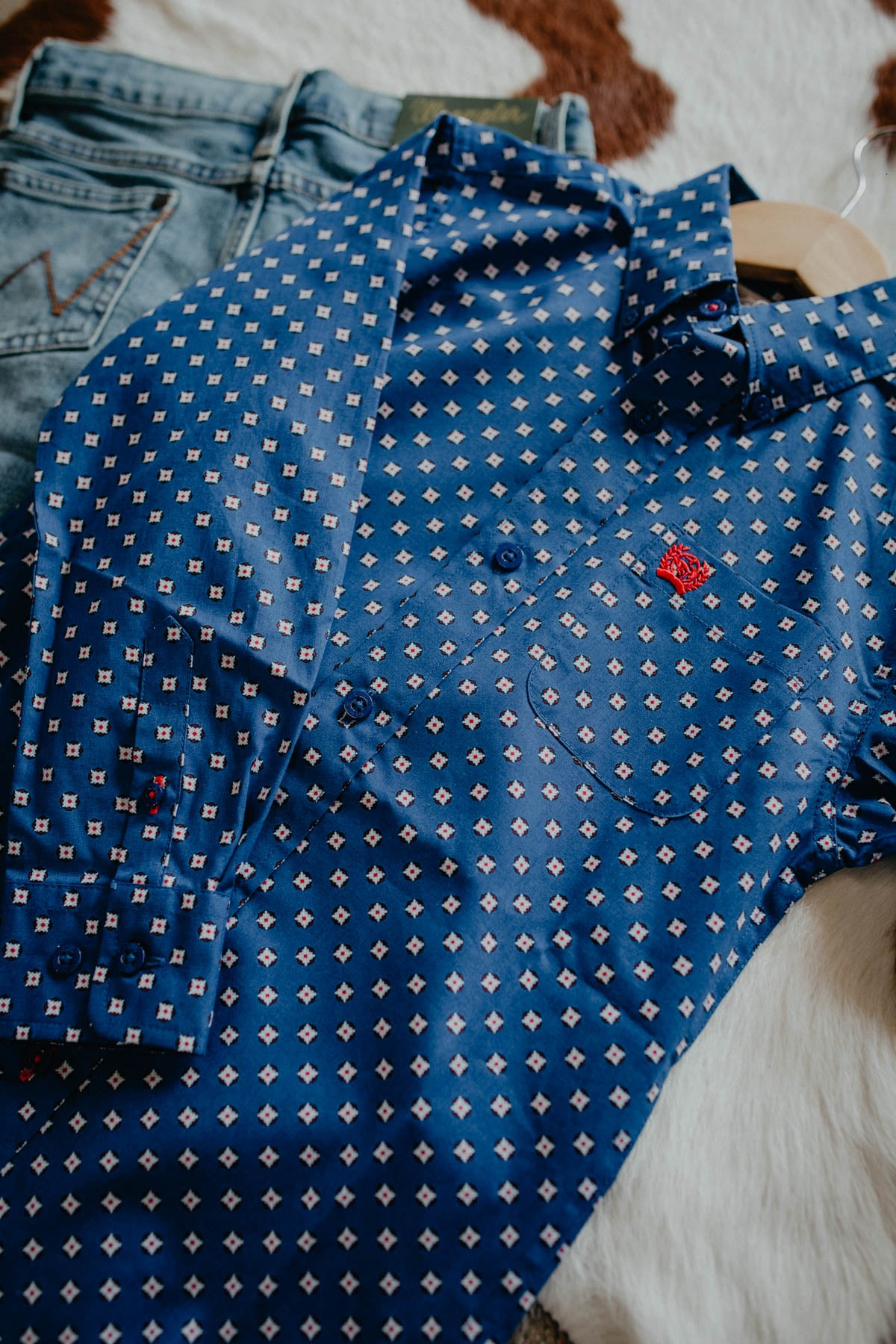 Boy's CINCH Blue Geometric Button Down Shirt  (XS-XL)