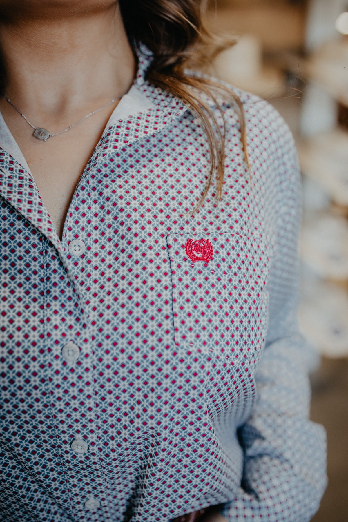 'Leanne' Women's Arenaflex Diamond Long Sleeve Button Down (XS-XXL)