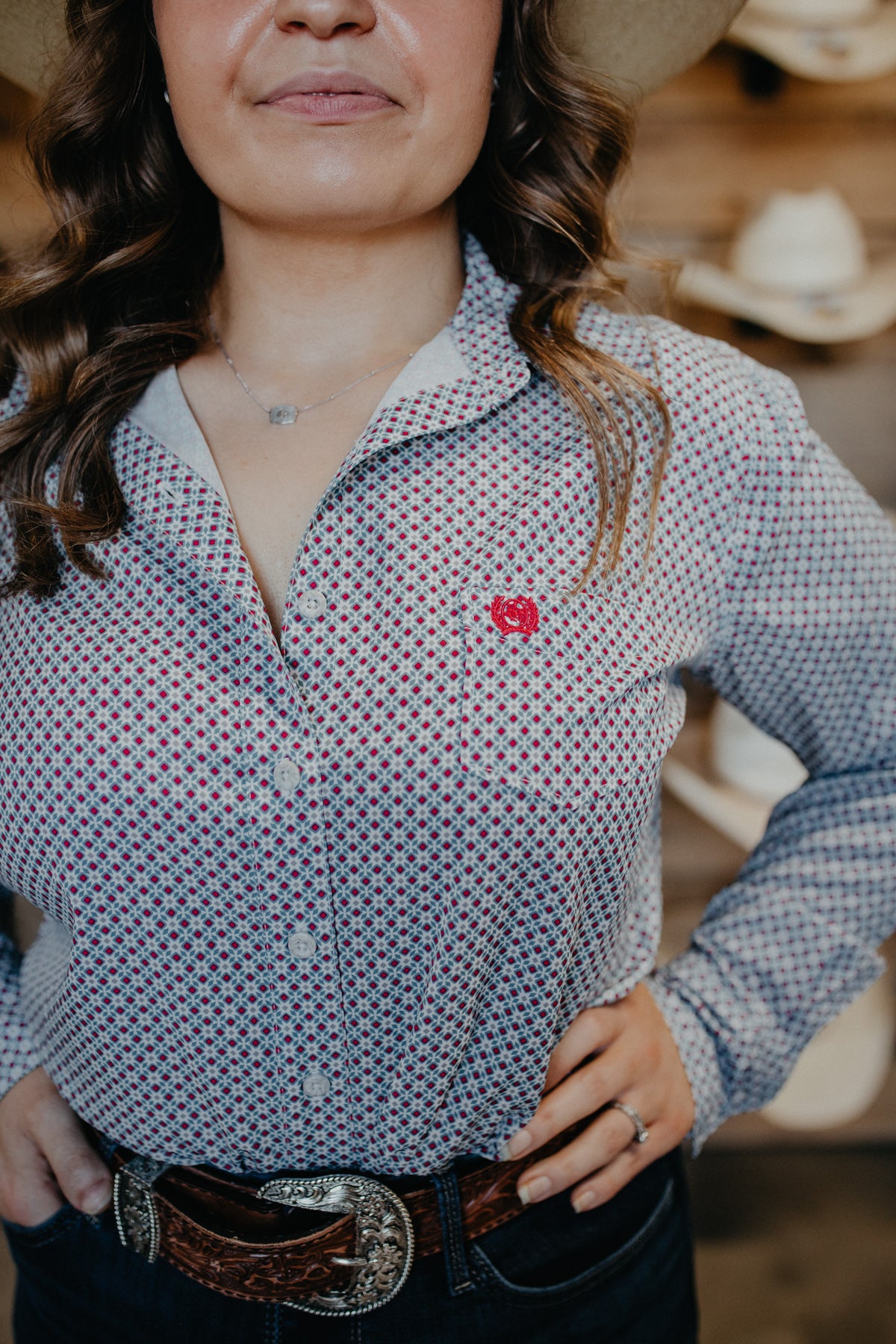 'Leanne' Women's Arenaflex Diamond Long Sleeve Button Down (XS-XXL)