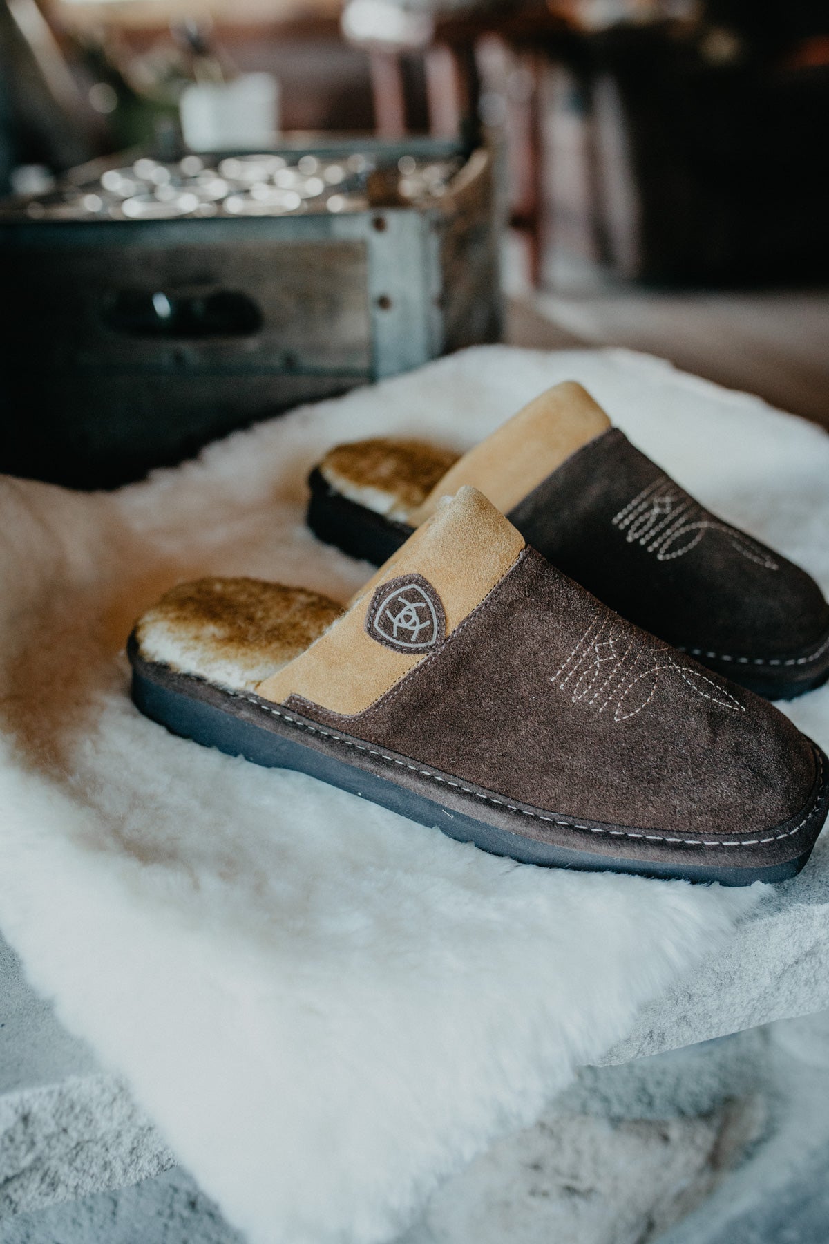 Men's Ariat Chocolate Square Toe Slippers (Sizes 8-13)