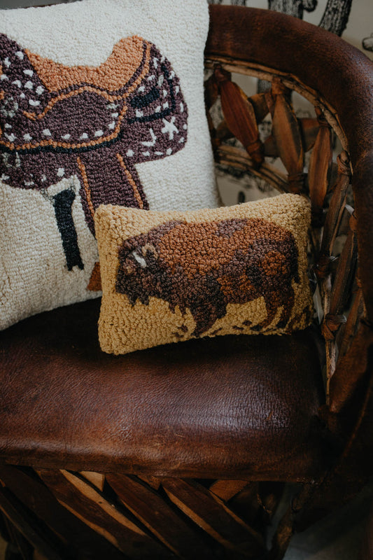 Bison 8 X 12" Rug Hooked Small Golden Accent Pillow
