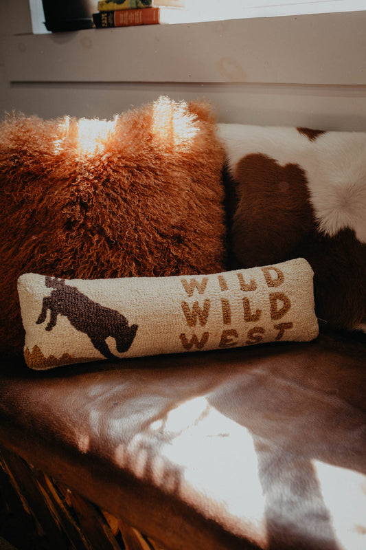 "Wild Wild West" 8 X 24" Rug Hooked Large Lumbar Accent Pillow