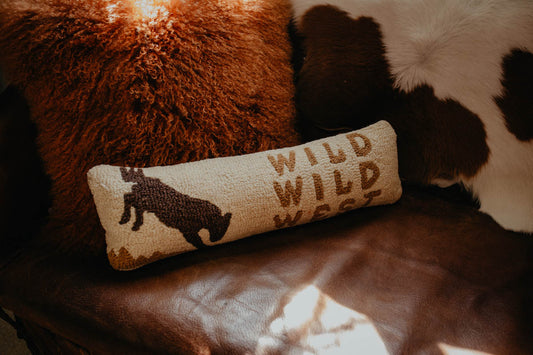 "Wild Wild West" 8 X 24" Rug Hooked Large Lumbar Accent Pillow