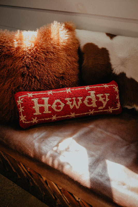 Howdy 8 X 24" Rug Hooked Lumbar Red Accent Pillow
