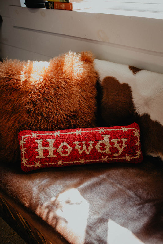 Howdy 8 X 24" Rug Hooked Lumbar Red Accent Pillow