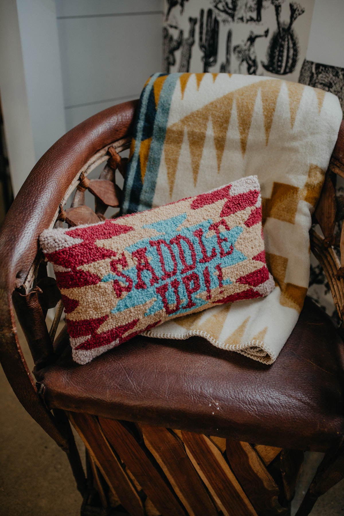 Saddle Up Rug Hooked Accent Pillow