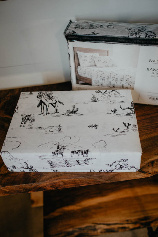 Black and White Cotton Ranch Life Sheet Set (King, Queen, Twin)