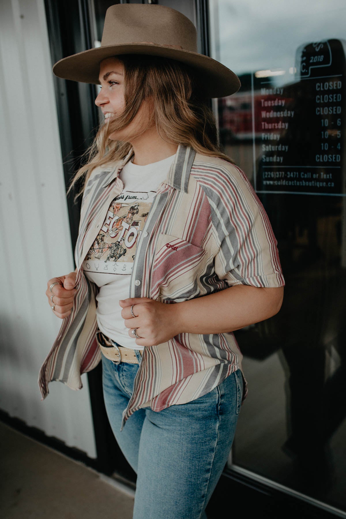 'Annie' Women's Muted Striped Button Up (1 XS, 1L Only)