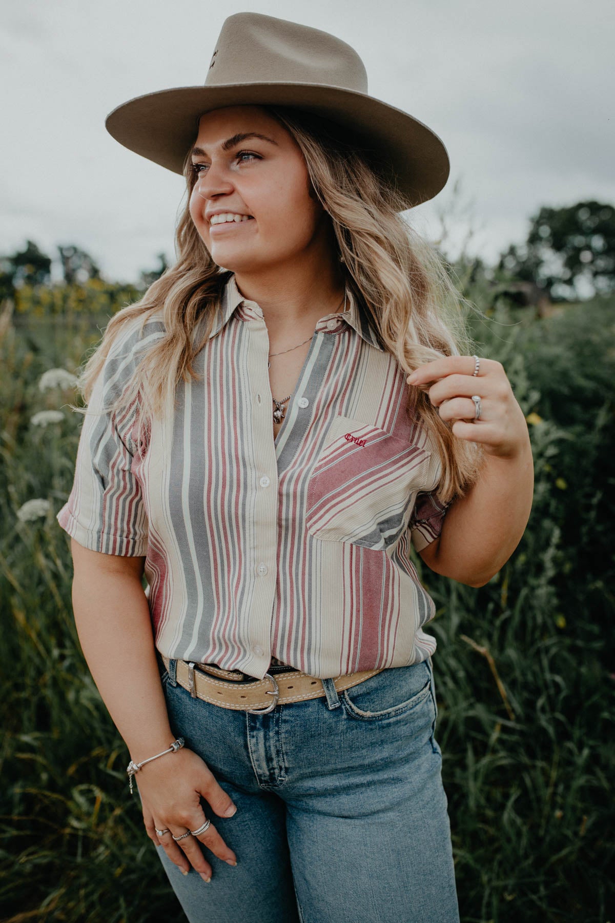 'Annie' Women's Muted Striped Button Up (1 XS, 1L Only)