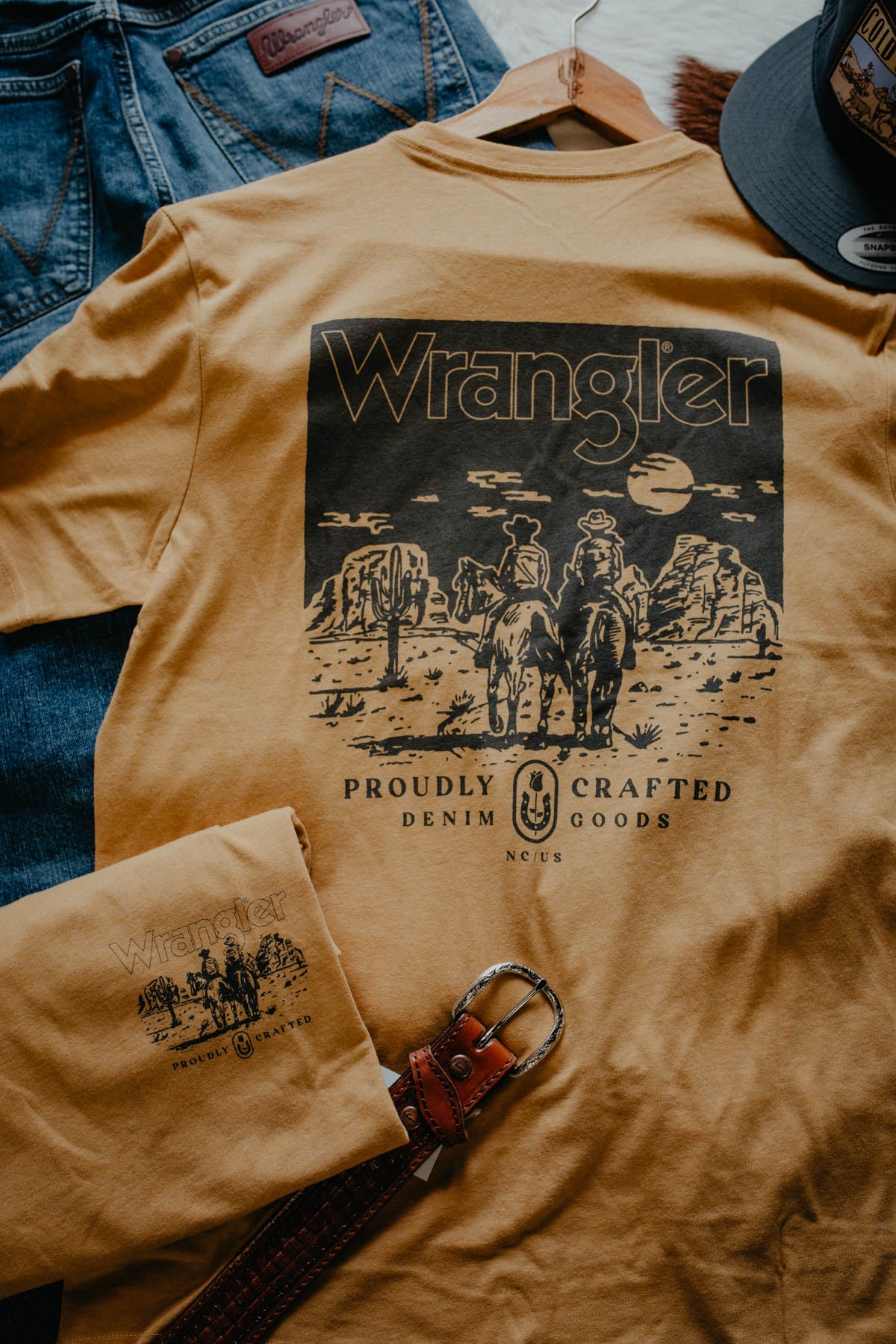 Mens Wrangler ‘Proudly Crafted’ Muted Yellow T-shirt (S-XXL)