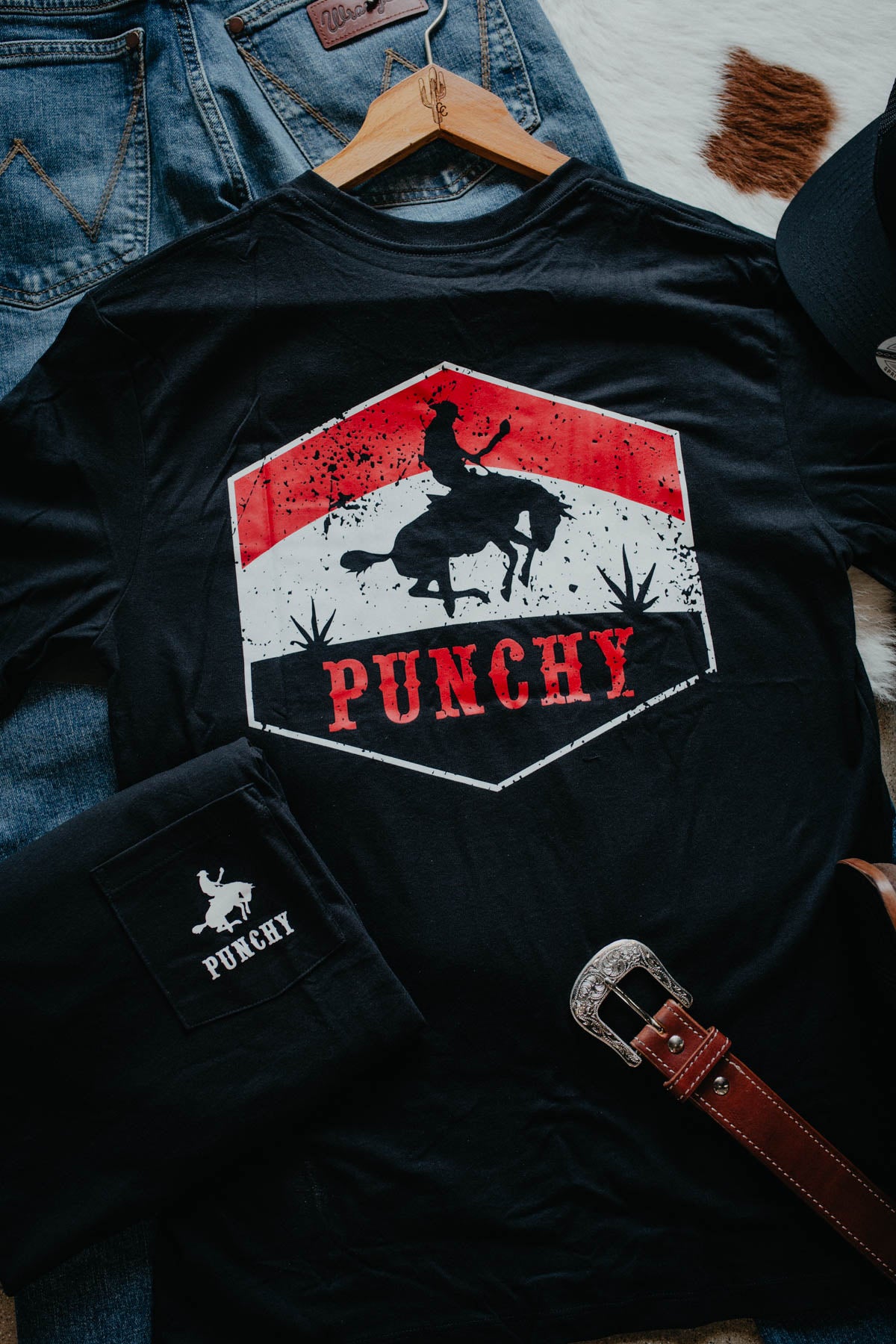 'Ranchero' Mens' Punchy Hooey Black & Red Pocket T Shirt (XXL only)