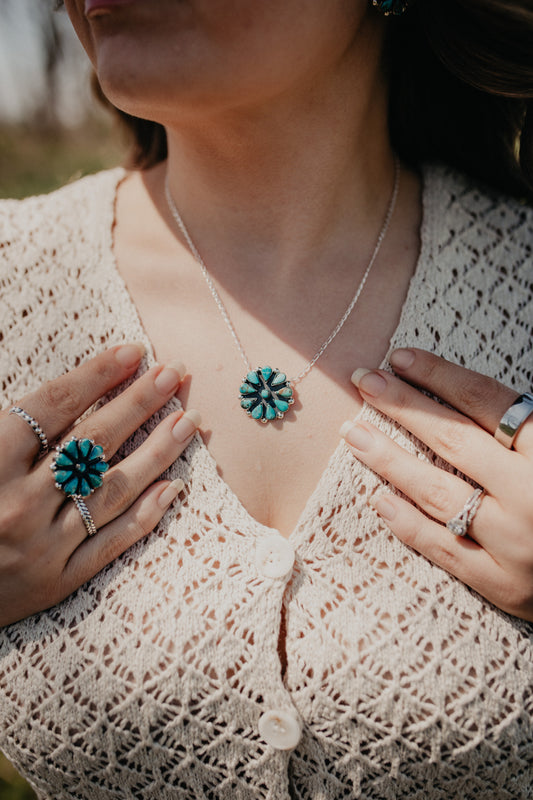 Turquoise 1" Circle Cluster Necklace
