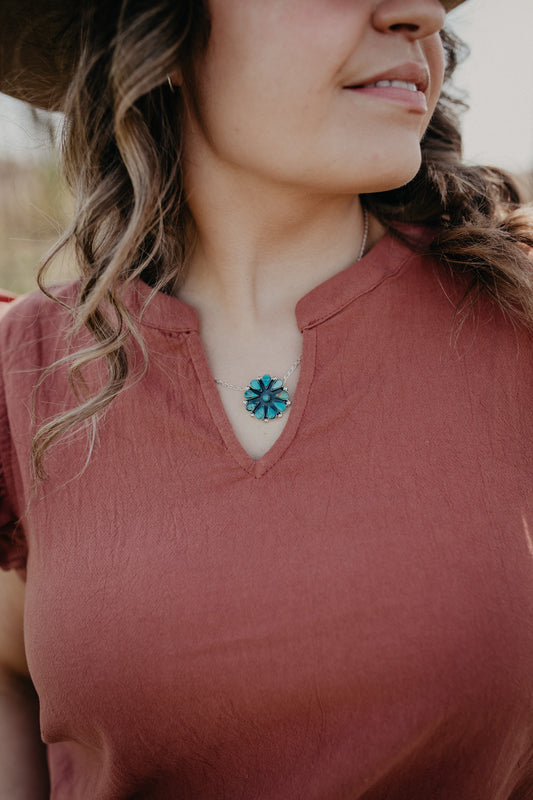 Turquoise 1" Circle Cluster Necklace