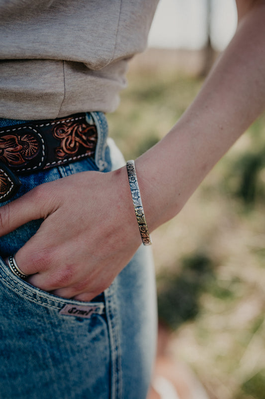 Sterling Silver Stamped Flower Bangle