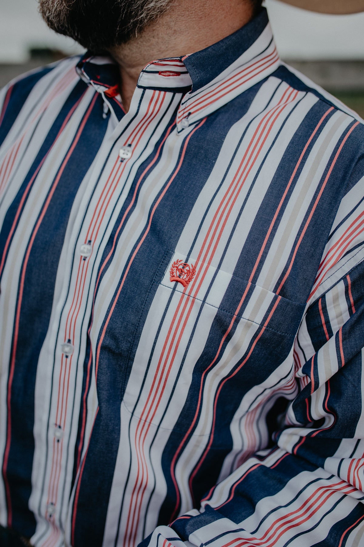 'Rye' Men's Long Sleeve Retro Stripe Button Down S-XXL)