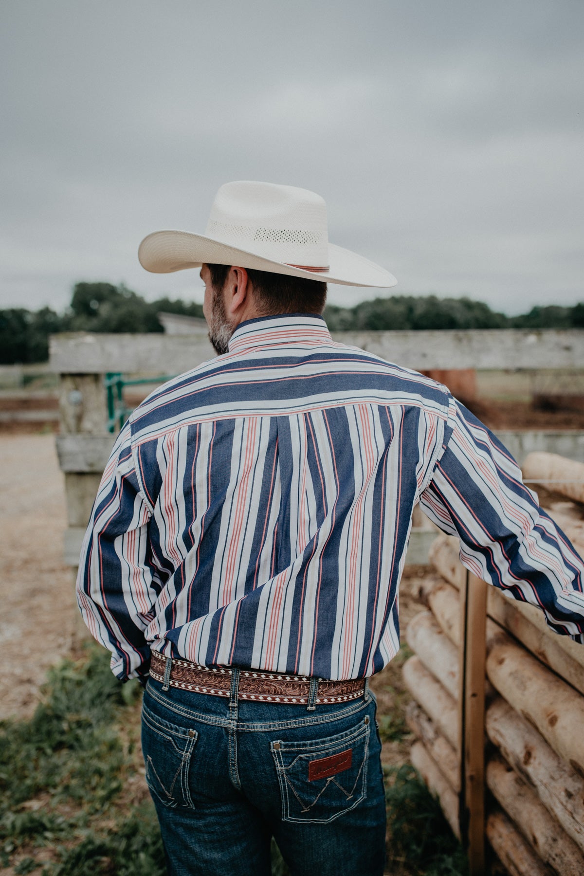 'Rye' Men's Long Sleeve Retro Stripe Button Down S-XXL)