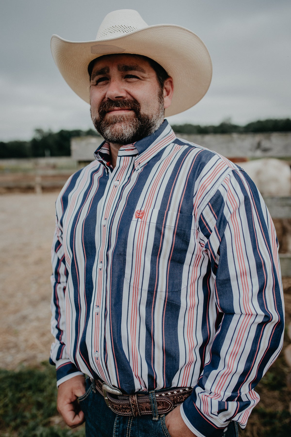 'Rye' Men's Long Sleeve Retro Stripe Button Down S-XXL)