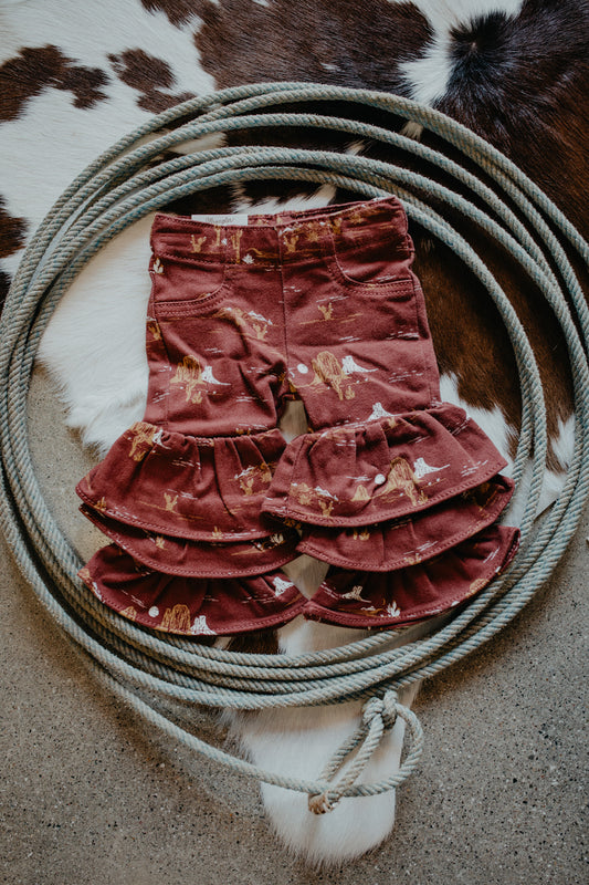 'Maddie' Baby Girl Rust Desert Print Tiered Flare Jean by Wrangler (0/3 - 4T)