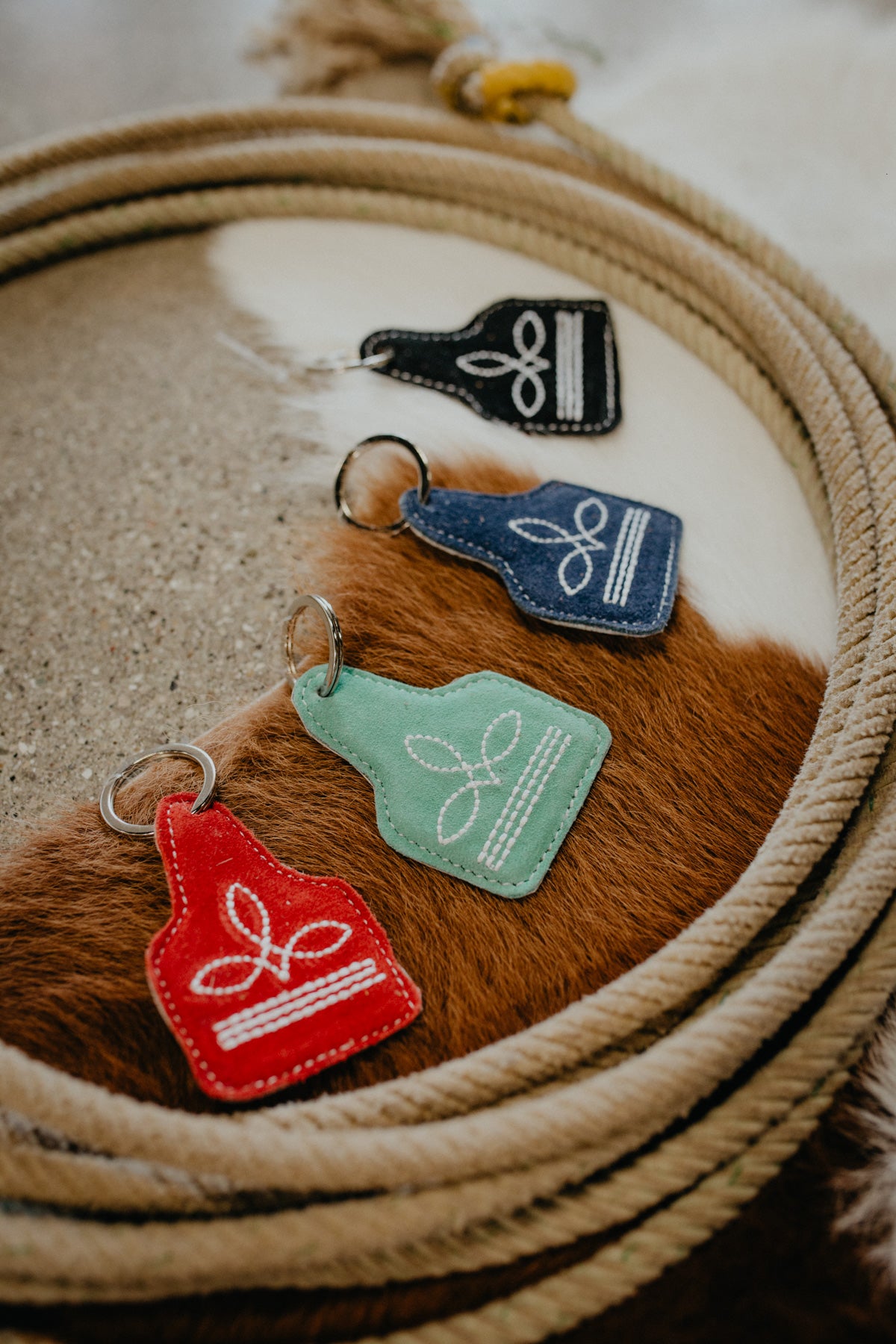 Boot Stitch Eartag Keychain