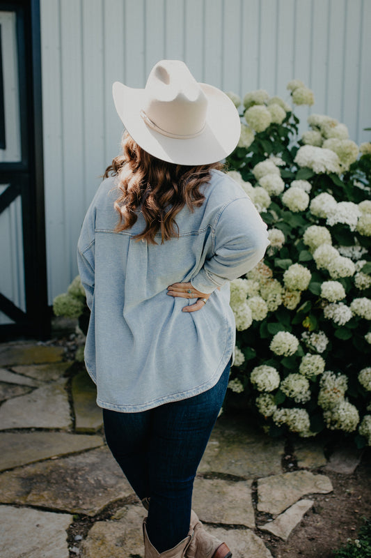 'Lane' Washed Indigo All Day Knit Shacket (XS-L)