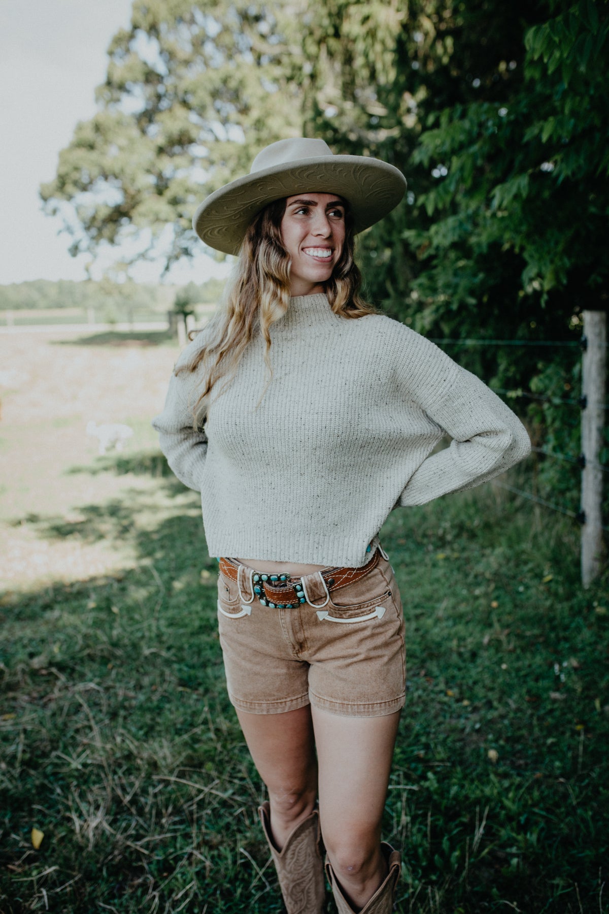 'Evolet' Heathered Oatmeal Mock Neck Sweater (XS-L)