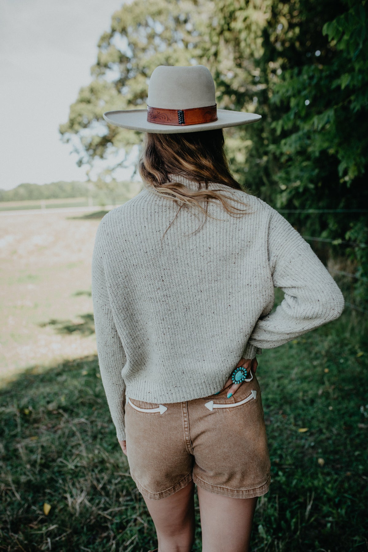 'Evolet' Heathered Oatmeal Mock Neck Sweater (XS-L)