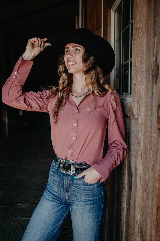 'Margaret' Long Sleeve Wine Pearl Snap (S-XL)