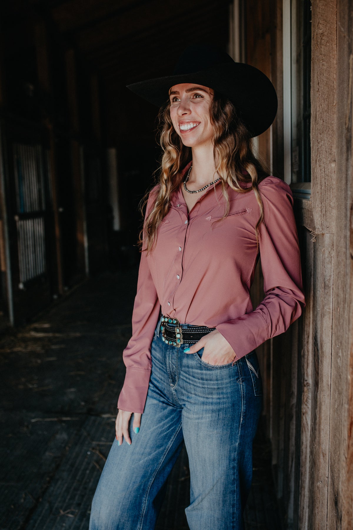 'Margaret' Long Sleeve Wine Pearl Snap (S-XL)