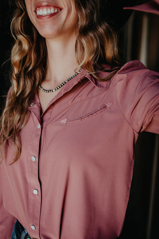 'Margaret' Long Sleeve Wine Pearl Snap (S-XL)