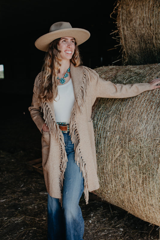 'Freida' Beige Fringe Cardigan Coat (XS-L)
